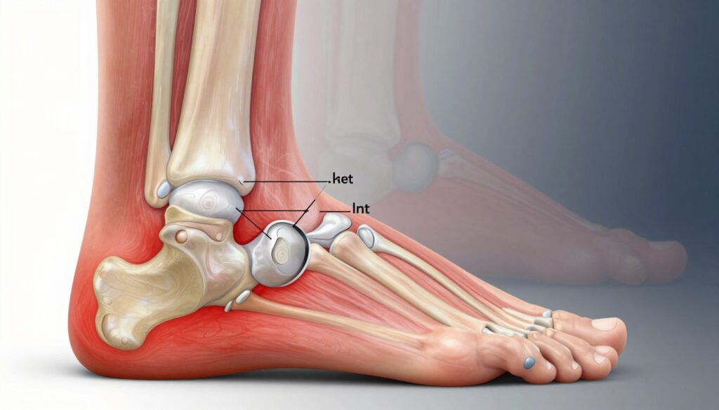 A detailed medical illustration showcasing the area surrounding the navicular bone in the foot, highlighting typical pain locations and symptoms. In the foreground, a realistic anatomical diagram of the foot, focusing on the navicular bone and surrounding structures, with clear labeling of pain points. The middle section presents a faint overlay of red areas indicating common pain zones, such as the midfoot and arch. In the background, a soft gradient transitions from light to dark, creating a clinical and informative atmosphere. The lighting is bright but soft, enhancing details without harsh shadows. The composition is clean and professional, suitable for educational use. No human figures; the focus remains on the anatomical aspects of the foot. A detailed medical illustration showcasing the area surrounding the navicular bone in the foot, highlighting typical pain locations and symptoms. In the foreground, a realistic anatomical diagram of the foot, focusing on the navicular bone and surrounding structures, with clear labeling of pain points. The middle section presents a faint overlay of red areas indicating common pain zones, such as the midfoot and arch. In the background, a soft gradient transitions from light to dark, creating a clinical and informative atmosphere. The lighting is bright but soft, enhancing details without harsh shadows. The composition is clean and professional, suitable for educational use. No human figures; the focus remains on the anatomical aspects of the foot.