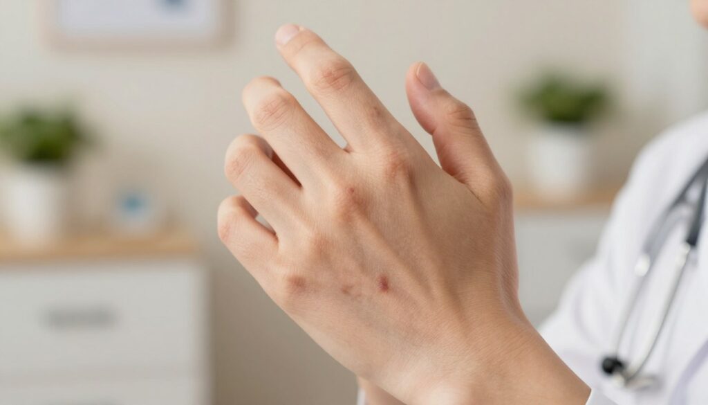A close-up view of a patient’s hand with a visibly healing wart, showing signs of improvement such as reduced swelling and fading color. The skin should appear healthy and nourished, with gentle light highlighting the texture of the skin. In the background, soft medical-themed decor creates a calm and reassuring environment, such as a softly blurred doctor's office with plants and medical tools. The lighting is warm and inviting, emphasizing hope and healing. The image is framed to focus on the hand while blurring the background slightly, creating a depth of field effect. The overall mood is positive and professional, symbolizing success in wart treatment without any text or distractions. A close-up view of a patient’s hand with a visibly healing wart, showing signs of improvement such as reduced swelling and fading color. The skin should appear healthy and nourished, with gentle light highlighting the texture of the skin. In the background, soft medical-themed decor creates a calm and reassuring environment, such as a softly blurred doctor's office with plants and medical tools. The lighting is warm and inviting, emphasizing hope and healing. The image is framed to focus on the hand while blurring the background slightly, creating a depth of field effect. The overall mood is positive and professional, symbolizing success in wart treatment without any text or distractions.