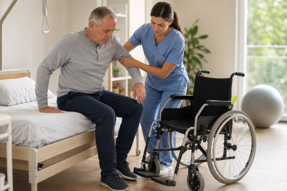 Pacjent po hospitalizacji wymaga transferu z łóżka na wózek